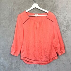 J.Crew Coral Blouse Small Sheer Ladder Trim Boho Feminine Office Casual Chic